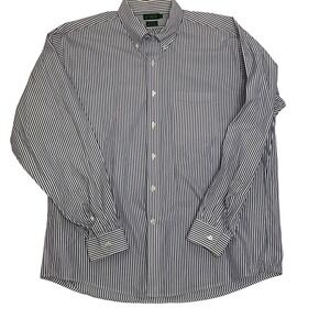 J.CREW Oarsman men's shirt cotton blue white striped button long sleeve sz 17 XL